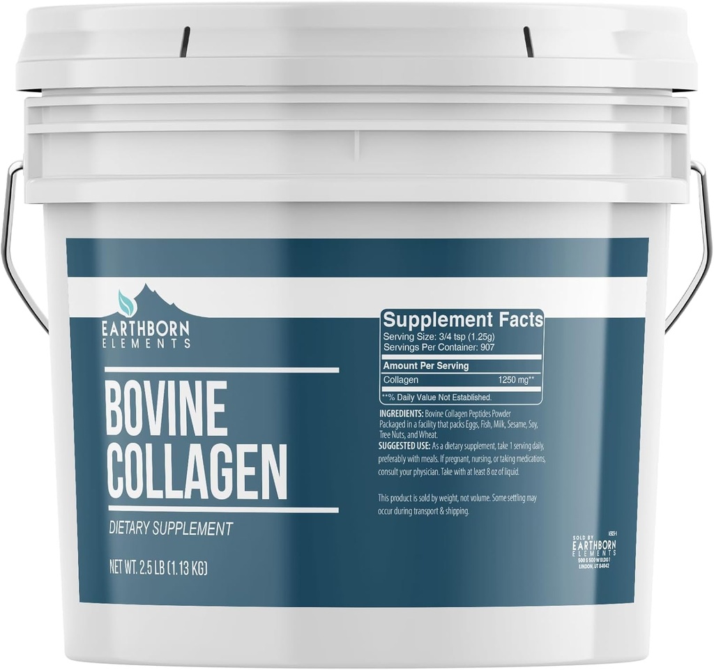 Earthborn Elements Bovine Collagen Peptides Powder 1 Gallon Bucket, Pure & Undiluted, Dietary Supplement