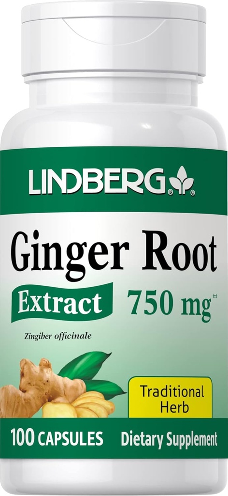 Lindberg Ginger Root Capsules | 750 mg | 100 Count | Non-GMO, Gluten Free Supplement