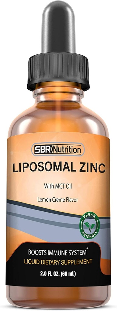 SBR Nutrition Liquid Liposomal Zinc with MCT Oil, Immune and Metabolic Support Liquid Dietary Supplement for Kids and Adults, Organic, Vegan, Non-GMO, Lemon Creme Flavor, 2 oz (60mL)