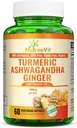 NutreeVit Organic Turmeric Ashwagandha Ginger Vitamin D3-60 Capsules - Extra Strength Ashwagandha Root Turmeric Supplement Immune Support - Ashwagandha Supplements with Natural Ginger and Turmeric
