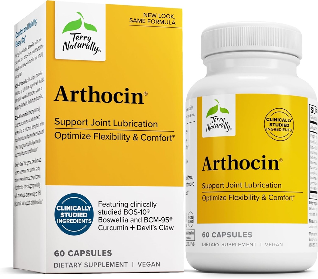 Terry Naturally Arthocin - Boswellia Serrata Capsules with Devil's Claw & Curcumin - Supplement to Support Joint & Spine Health - Herbal Supplement Aids Comfort & Absorption - 60 Capsules