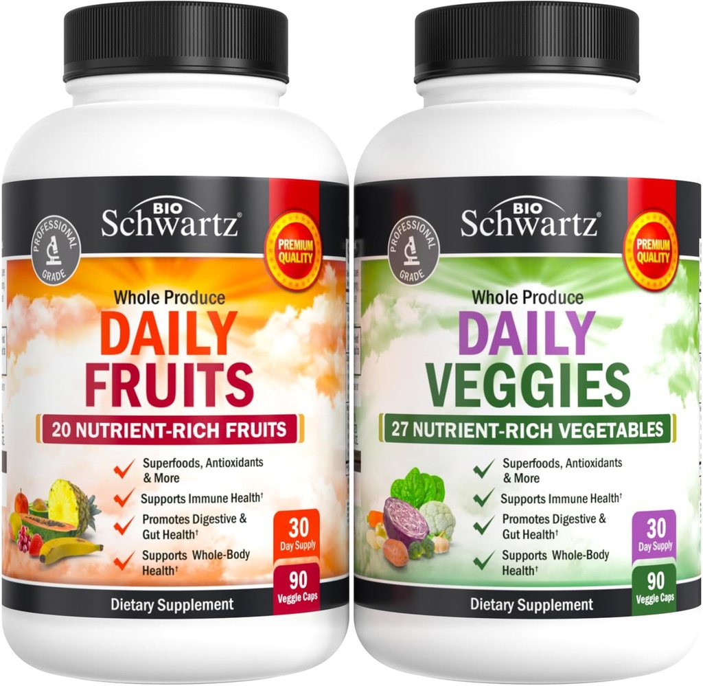 Daily Fruits and Vegetables Supplement for Adults - Super Fruit and Veggies Capsules for Enhanced Energy Gut Health Immune Support & Overall Wellness with 47 Whole Food Fruits and Veggies - 1 Month