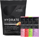 Sports Research® Hydrate Electrolytes Powder Packets - Sugar-Free & Naturally Flavored with Vitamins, Minerals, and Coconut Water - Supports Hydration - 32 Packets - Variety Pack