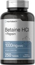 Horbäach Betaine HCl with Pepsin | 1000mg | 250 Tablets | Hydrochloride Supplement | with Ginger Root | Non-GMO, Gluten Free