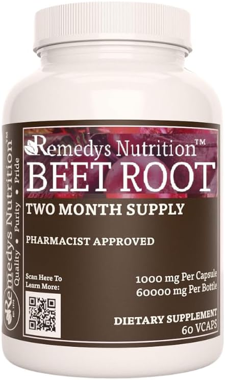 Remedy's nutrition Beet Root | 1,000 mg, 60 Vegan Capsules Herbal Dietary Supplement | Two Month Supply