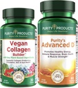 Purity Products Vegan Collagen Builder + Dr. Cannell's Advanced D Bundle Organic Fruits + Vegetables, Vitamin D3, K2 (Menaquinone MK-7 MK-4), Vitamin C, Lutein, Biotin - 30 Servings