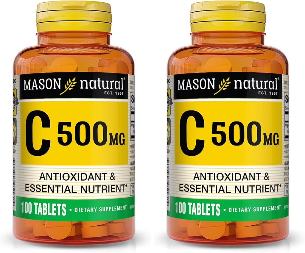 MASON NATURAL Vitamin C 500 mg - Supports Healthy Immune System, Antioxidant and Essential Nutrient, 100 Tablets (Pack of 2)