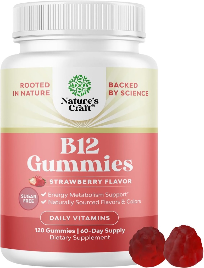 Vitamin B12 Gummies for Adults - Sugar Free Vitamin B12 1000 mcg Chewable Gums for Energy & Mood Support Immune & Nerves Health - Kosher Non-GMO & Gluten Free Supplement for Women & Men - 120 Count