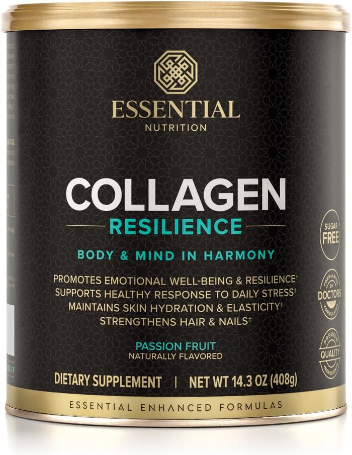 Essential Nutrition Collagen Resilience - Hydrolyzed Collagen Peptides Powder with Hyaluronic Acid, Silicon, Amino-Acids & Passion Flower Extract - Passion Fruit - 14.3 oz (30 Servings)
