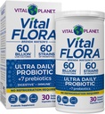 Vital Planet - Vital Flora Ultra Daily Probiotic 60 Billion CFU, 60 Diverse Strains, 7 Organic Prebiotics, Immune Support, Digestive Health Shelf Stable Probiotics for Women and Men 30 Capsules