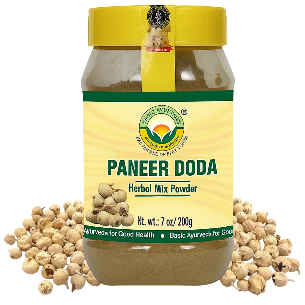 BASIC AYURVEDA Paneer Doda Herbal Mix Powder | 7.05 Oz (200g) | Organic Withania Coagulans Dried Fruit Powder | Indian Rennet | Natural Ayurvedic Supplement
