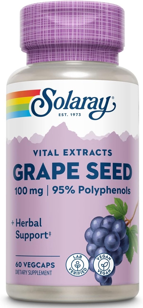 SOLARAY Grape Seed Extract 100 mg Plus Bioflavonoid Complex | Healthy Cardiovascular & Blood Vessel Support | 60 VegCaps