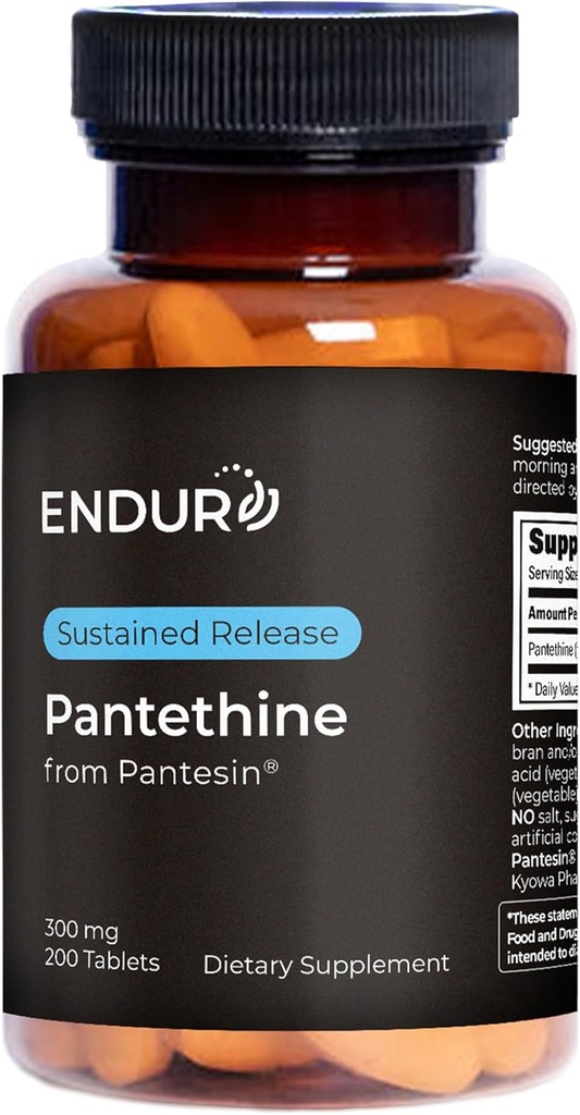 Endurance Products, Pantethine from Pantesin, Dietary Health Supplements, Sustained Release Vitamin B5 300mg, Supports Lipid Metabolism & Cardiovascular Health, 200 Tablets