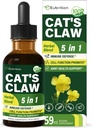 Cat's Claw herb (Uña de Gato) Immune Support Liquid Drops, 5-in-1 Herbal Supplement with Echinacea & Elderberry Extract, Alcohol Free Tincture for Immunity Boost, Joint & Bone Health. 2 oz