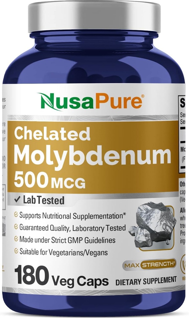 NusaPure Chelated Molybdenum 500 mcg 180 Vegetarian Caps (Vegan, Non-GMO)