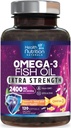 Omega 3 Fish Oil 2400 mg - Triple Strength Omega3, EPA & DHA Fatty Acids Supplement - Natural Support for Immune, Heart & Brain Health - Wild Caught, Non-GMO, Lemon Flavor, Burpless - 120 Softgels