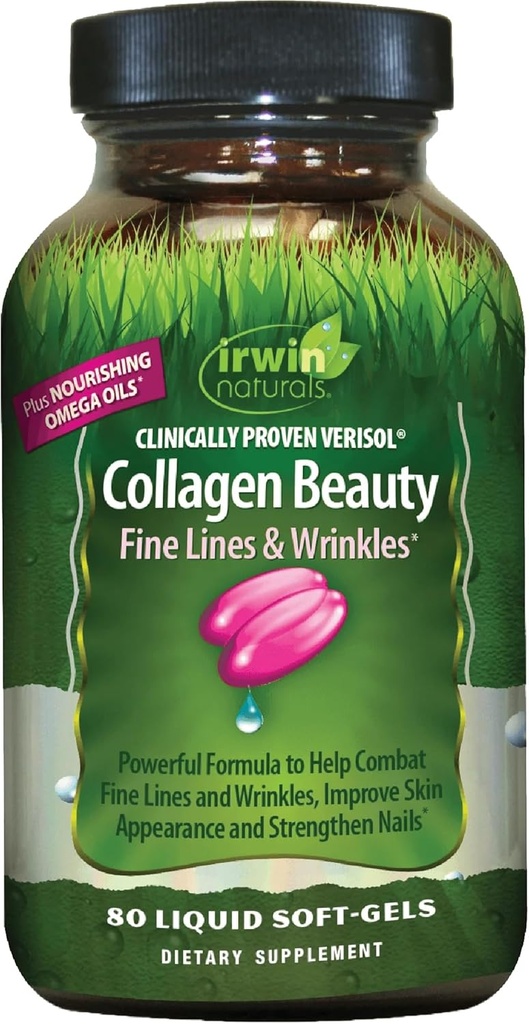 Irwin Naturals Collagen Beauty - 80 Liquid Softgels - Helps Combat Fine Lines & Wrinkles, Improves Skin Appearance & Strengthens Nails - 13 Total Servings