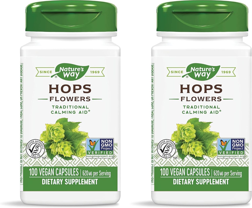 Nature's Way Hops Flowers - Traditional Calming Aid* - 620 mg Hops Flowers per 2-Capsule Serving - Herbal Supplement - Vegan, Gluten Free & Dairy Free - 100 Capsules (Pack of 2)