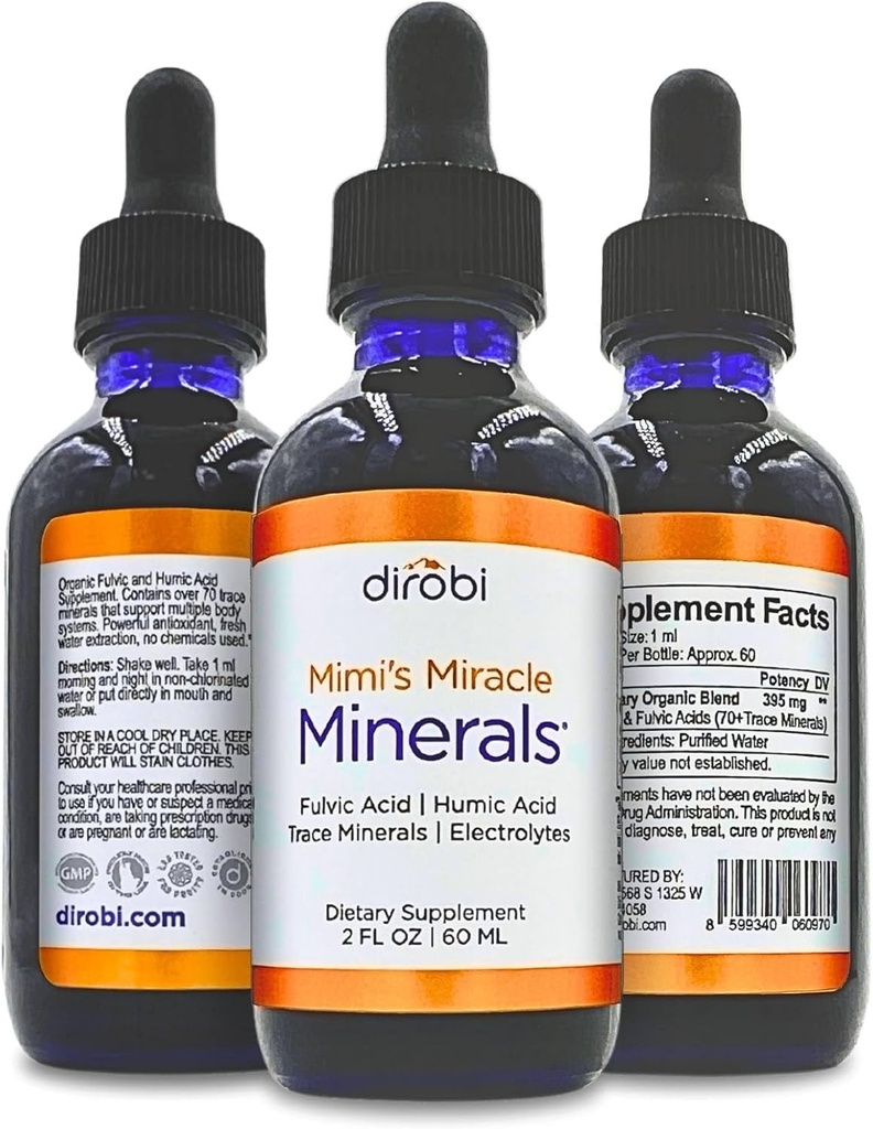 Mimi's Miracle Minerals Fulvic Acid Humic Acid - Trace Mineral Supplement, 70 Ionic Minerals - Organic Plant Derived Liquid (2 oz Refill, 60 Day Supply)