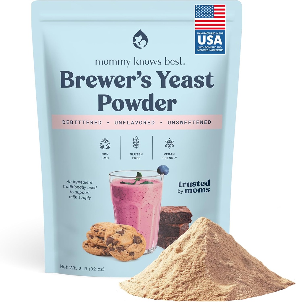 Mommy Knows Best Brewers Yeast Powder for Lactation Brewer's Yeast for Breastfeeding Mothers - Mild Nutty Flavored Unsweetened and Debittered - 32 oz