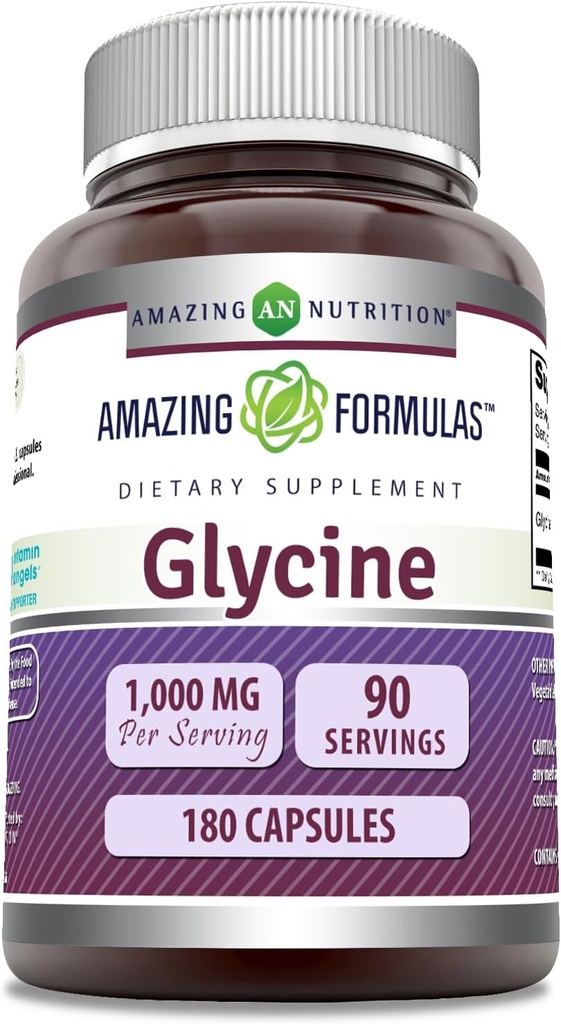 Amazing Formulas Glycine Supplement | 1000 Mg per Serving | 180 Capsules | Non-GMO | Gluten-Free | Made in USA