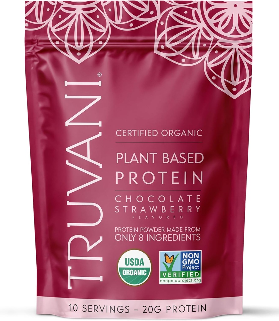 Truvani Vegan Pea Protein Powder | Chocolate Strawberry | 20g Organic Plant Based Protein | 10 Servings | Keto | Gluten & Dairy Free | Low Carb | No Added Sugar