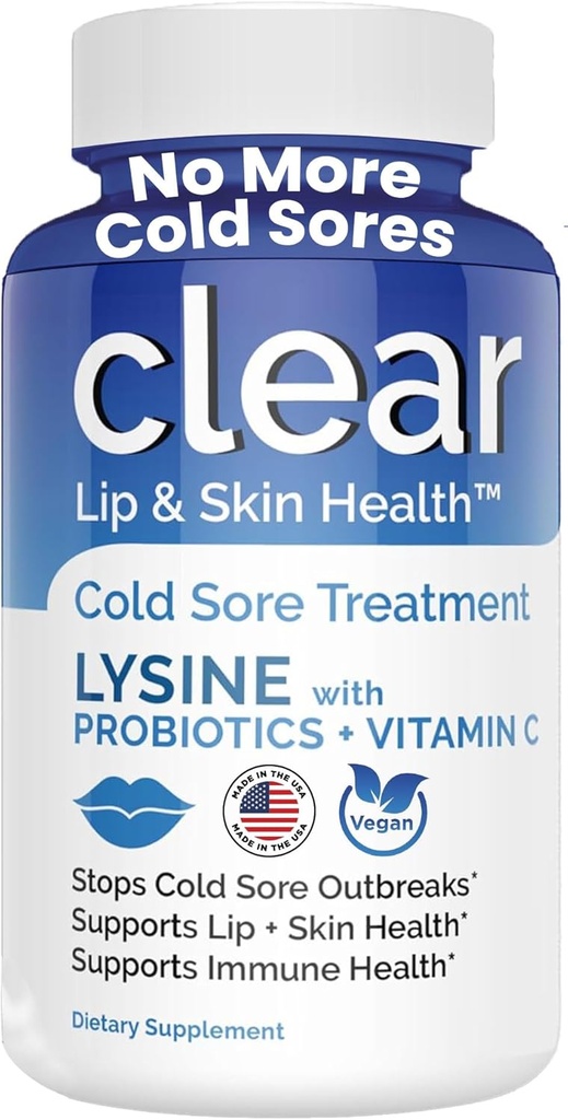 Lysine Cold Sore Treatment for Lips – with Lactobacillus Rhamnosus, Acidophilus and Vitamin C – Cold Sore Supplement for Lip & Skin Health, Immune Support & Prevention – 180 Capsules
