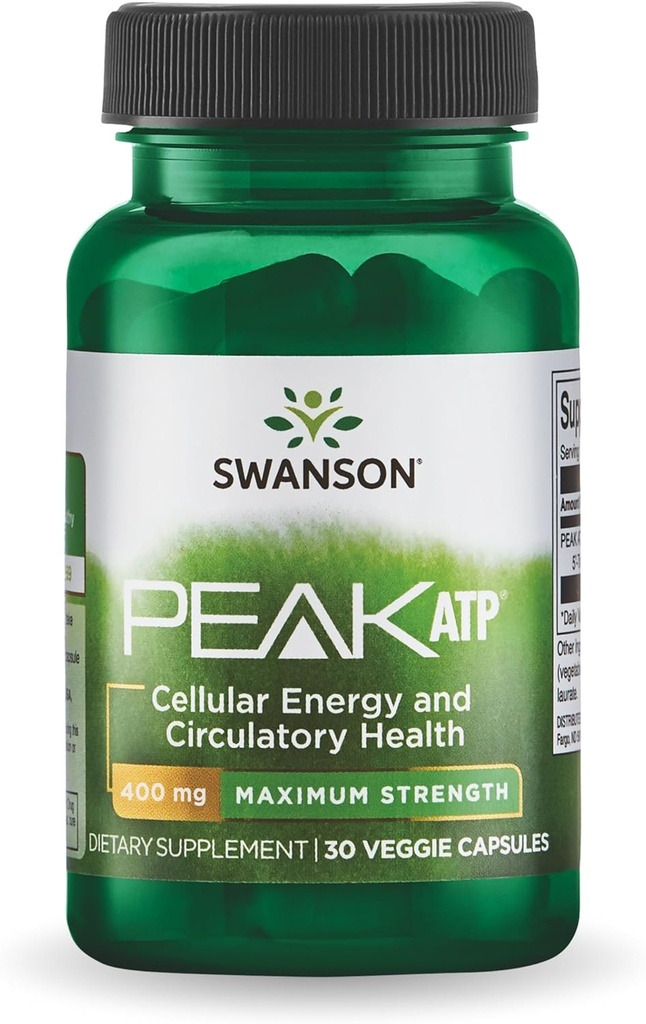 Swanson Maximum Strength Peak ATP-Natural Supplement Promoting Cellular Energy Support-Supports Physical Performance and Promotes Healthy Blood Flow Support-(30 Veggie Capsules, 400mg Each) 1 Pack