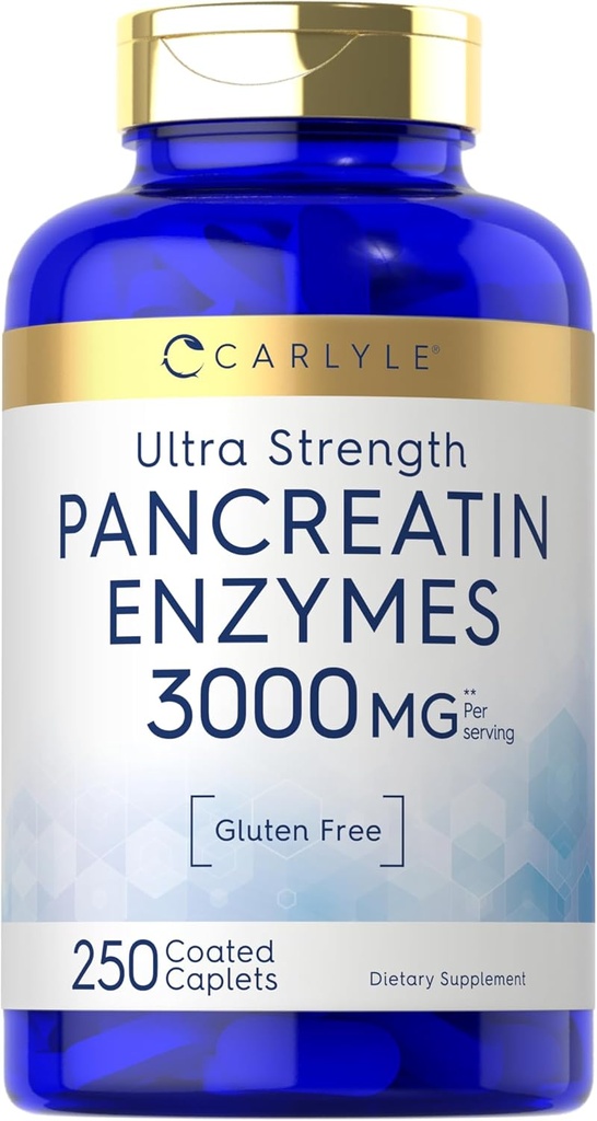 Carlyle Pancreatin Digestive Enzymes | 3000mg | 250 Caplets | Non-GMO, Gluten Free | High Potency Formula