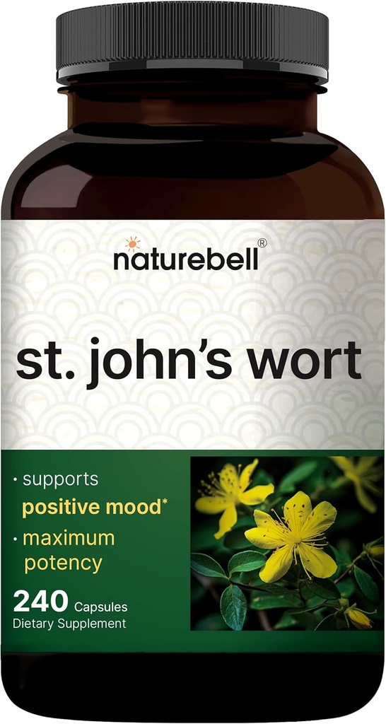 NatureBell St Johns Wort 9,000mg Per Serving, 240 Capsules | 15:1 Herbal Extract, North American Harvest, Rich in Hypericin – Positive Mood Support Supplement – St. John’s Wort – Non-GMO