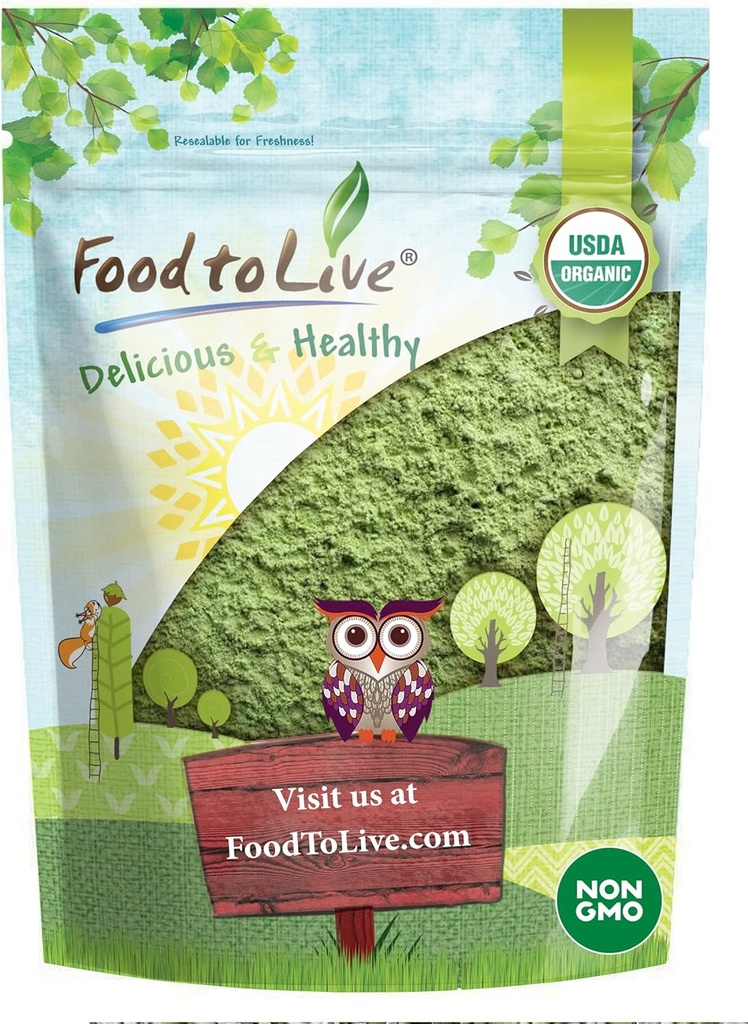 Food to Live Organic Wheatgrass Powder, 1 Pound — Non-GMO, Whole-Leaf, Raw, Non-Irradiated, Pure, Vegan Superfood, Bulk, Great for Juice, Rich in Fiber, Chlorophyll, Fatty Acids and Minerals