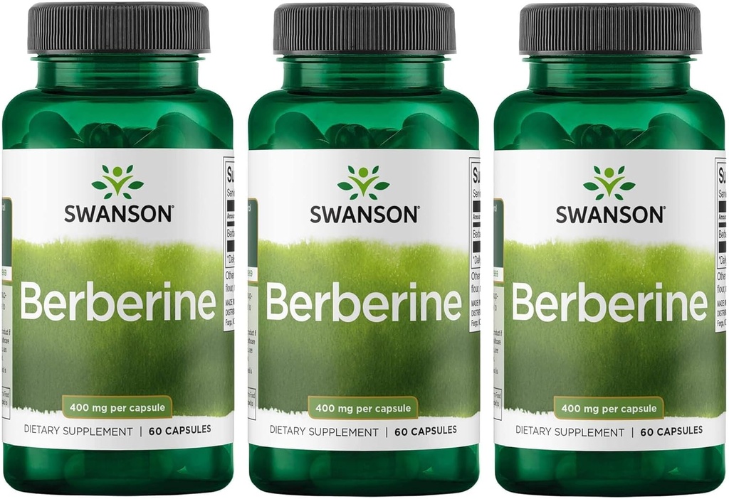 Swanson Berberine - Standardized 97% Berberine HCl- 400mg Each - 60 Capsules 3 Bottles