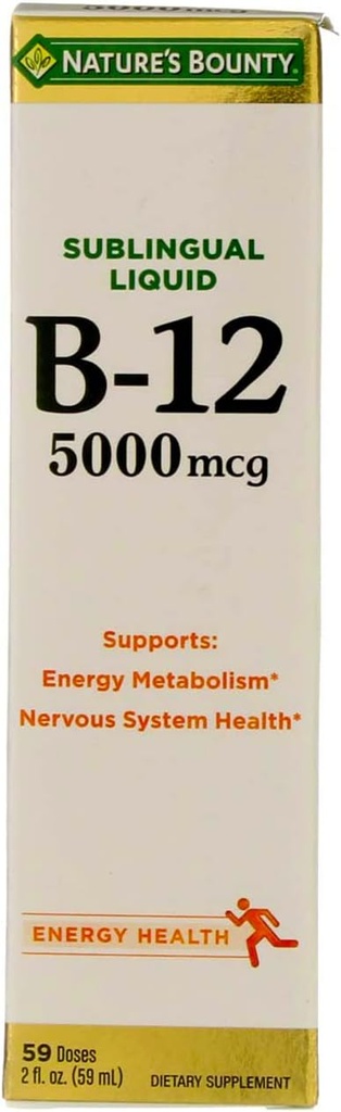 Nature's Bounty B-12 5000 mcg Sublingual Liquid Energy Health 2 oz (Pack of 2)
