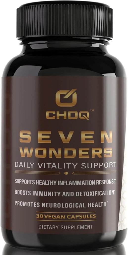 CHOQ Seven Wonders Organic Mushroom Complex - Lions Mane, Reishi, Chaga, Cordyceps - Immune Support Stress Relief Natural Energy - 30 Caps