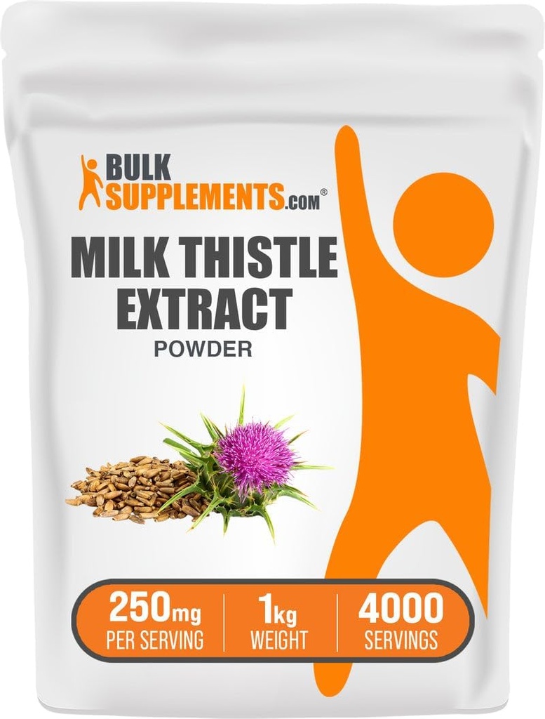 BulkSupplements.com Milk Thistle Extract Powder - Herbal Supplement, Milk Thistle Supplement - Gluten Free, 250mg per Serving, 1kg (2.2 lbs) (Pack of 1)