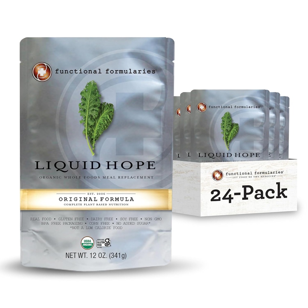 Functional Formularies Liquid Hope Organic Tube Feeding Formula And Nutritional Meal Replacement Supplement, 12 Oz Pouch, Pack of 24