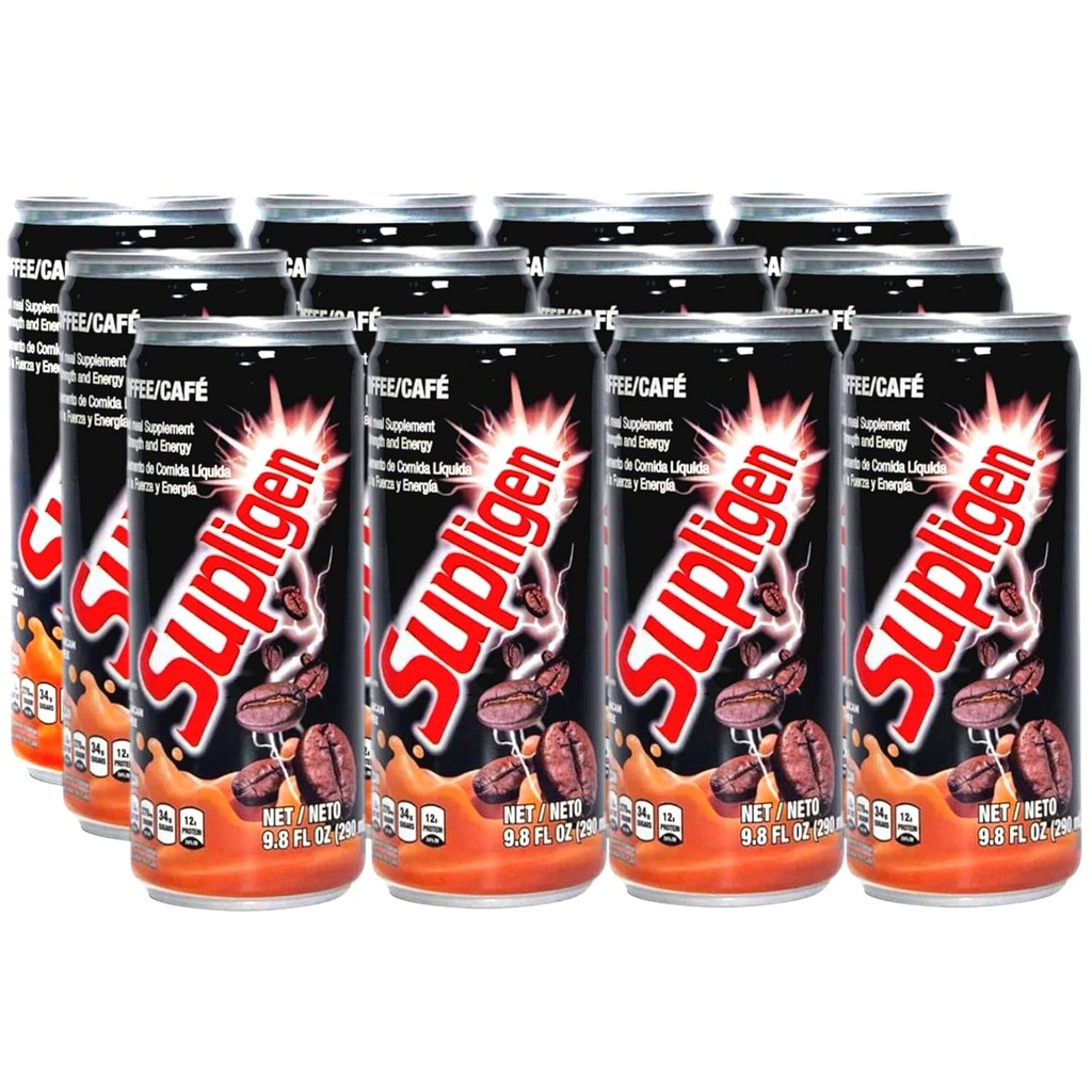 Supligen Coffee Liquid Meal Supplement, 9.87 oz (Pack of 12) – Energy Drink with Protein & Vitamins – Nutritional Shake for Strength, Focus & Endurance