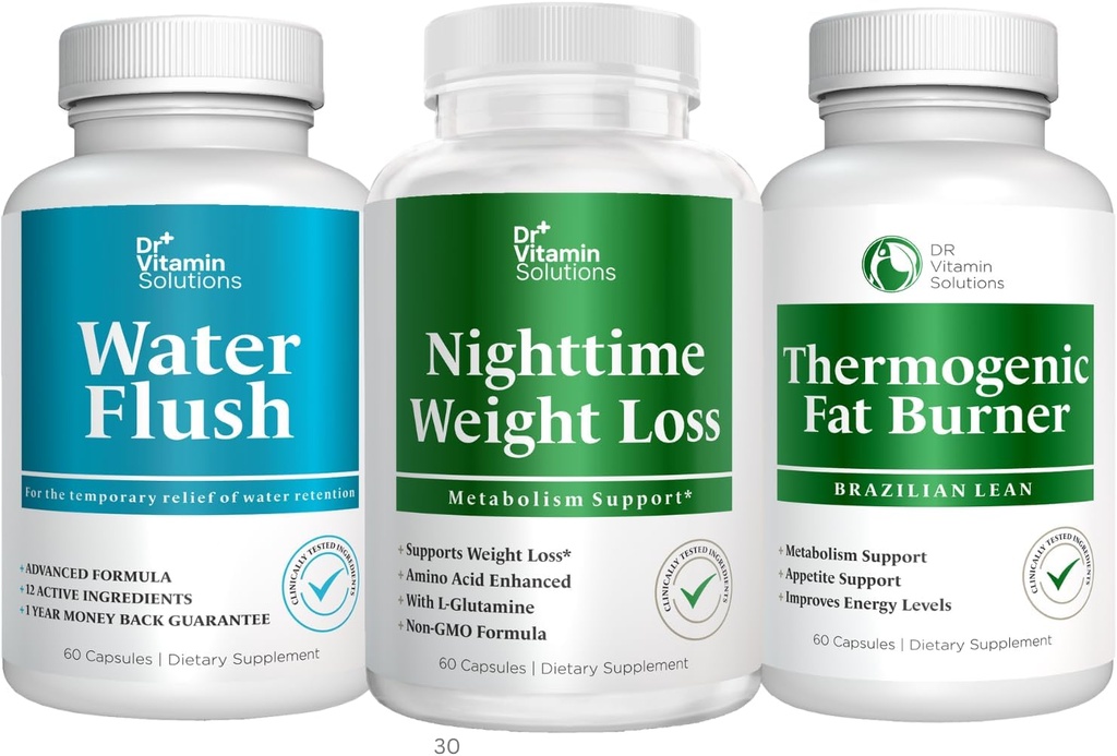 DR VITAMIN SOLUTIONS Nighttime Fat Burner, Thermogenic Weight Loss and Diuretic Water Pills - Metabolism and Water Retention Pills for Women and Men 180 caps
