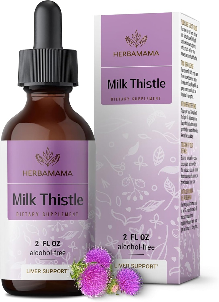 HERBAMAMA Milk Thistle Drops - Vegan Liver Support with Milk Thistle Extract Tincture - Non-GMO, Alcohol & Sugar-Free Liver Detox and Cleanse Supplement, 28-Day Supply