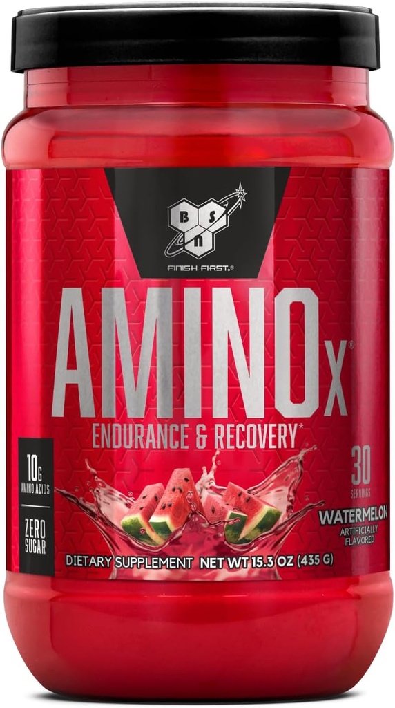 BSN Amino X Muscle Recovery & Endurance Powder, BCAAs, 10 Grams of Amino Acids, Keto Friendly, Caffeine-Free, Support Endurance, Zero Sugar, Watermelon, 30 servings, 15.34 Ounce (Packaging May Vary)