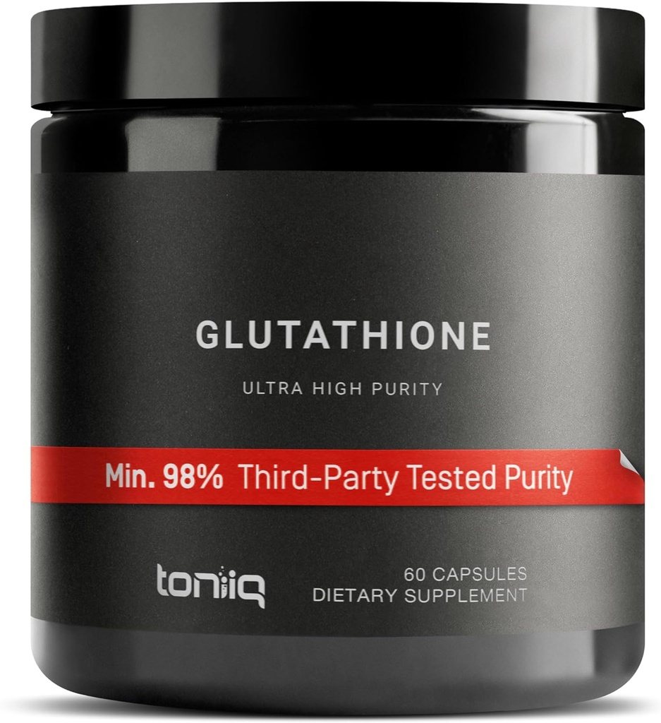 Toniiq Ultra High Strength Glutathione Capsules - 1000mg Concentrated Formula - 98%+ Highly Purified and Bioavailable - Non-GMO Fermentation - 60 Capsules Reduced Glutathione Supplement