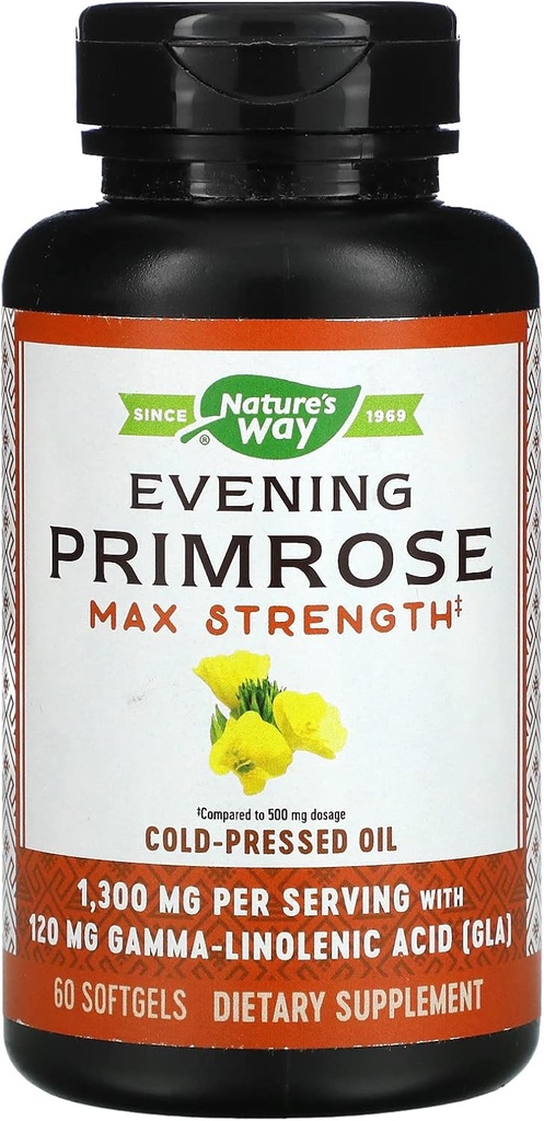 Nature's Way Evening Primrose Oil, Cold Pressed, 120 mg GLA per Serving(1), 60 Softgels (Packaging May Vary)
