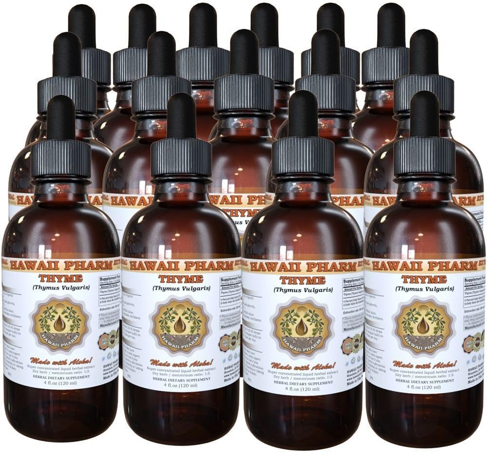 Thyme Liquid Extract, Organic Thyme (Thymus Vulgaris) Tincture, Herbal Supplement, Hawaii Pharm, Made in USA, 15x4 fl.oz