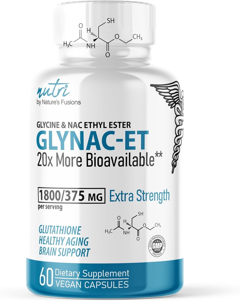 Nature's Fusions NAC Ethyl Ester + Glycine - Extra Strength 375mg - NACET 1800mg - 20x More Bioavailable Than GlyNAC - N-acetylcysteine - Anti Aging Supplement, Boost Glutathione (60 Capsule)