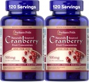 Puritan's Pride Naturally Sourced Cranberry One Per Day Fruit Concentrate 500mg, 50:1 Dietary Supplement for Urinary Tract Support, 4 Month Supply, 120 Rapid Release Capsules, 2 Pack