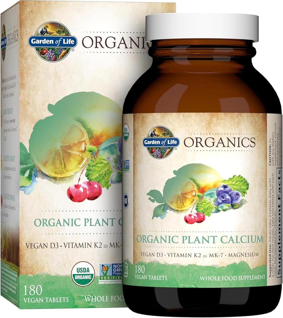Garden of Life Calcium Supplement with Magnesium & Organic Vitamin D3 K2, Made from Whole Foods, Gluten-Free, 180 Count