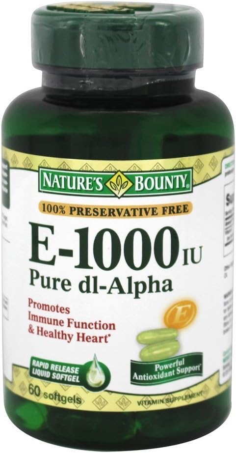 Nature's Bounty Vitamin E 1000 IU Softgels Pure DL-Alpha 60 Soft Gels (Pack of 2)