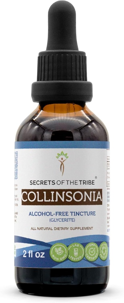 Secrets of the Tribe Collinsonia Tincture Alcohol-Free Extract, Wildcrafted Stoneroot (Collinsonia Canadensis) Dried Root Tincture Supplement (2 FL OZ)