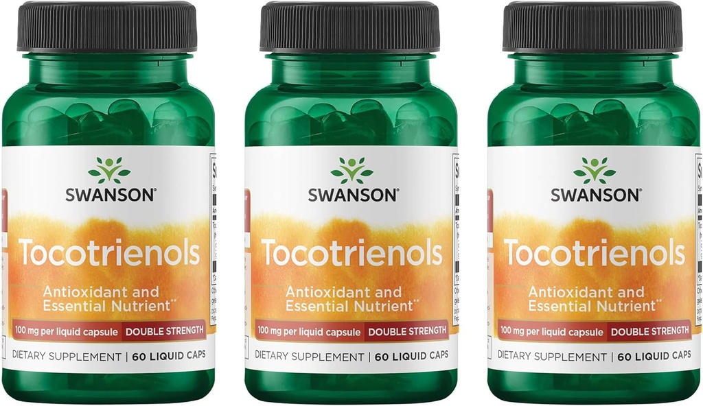Swanson Double Strength Tocotrienols - Antioxidant - (60 Liquid Capsules, 100mg Each) (3 Pack)