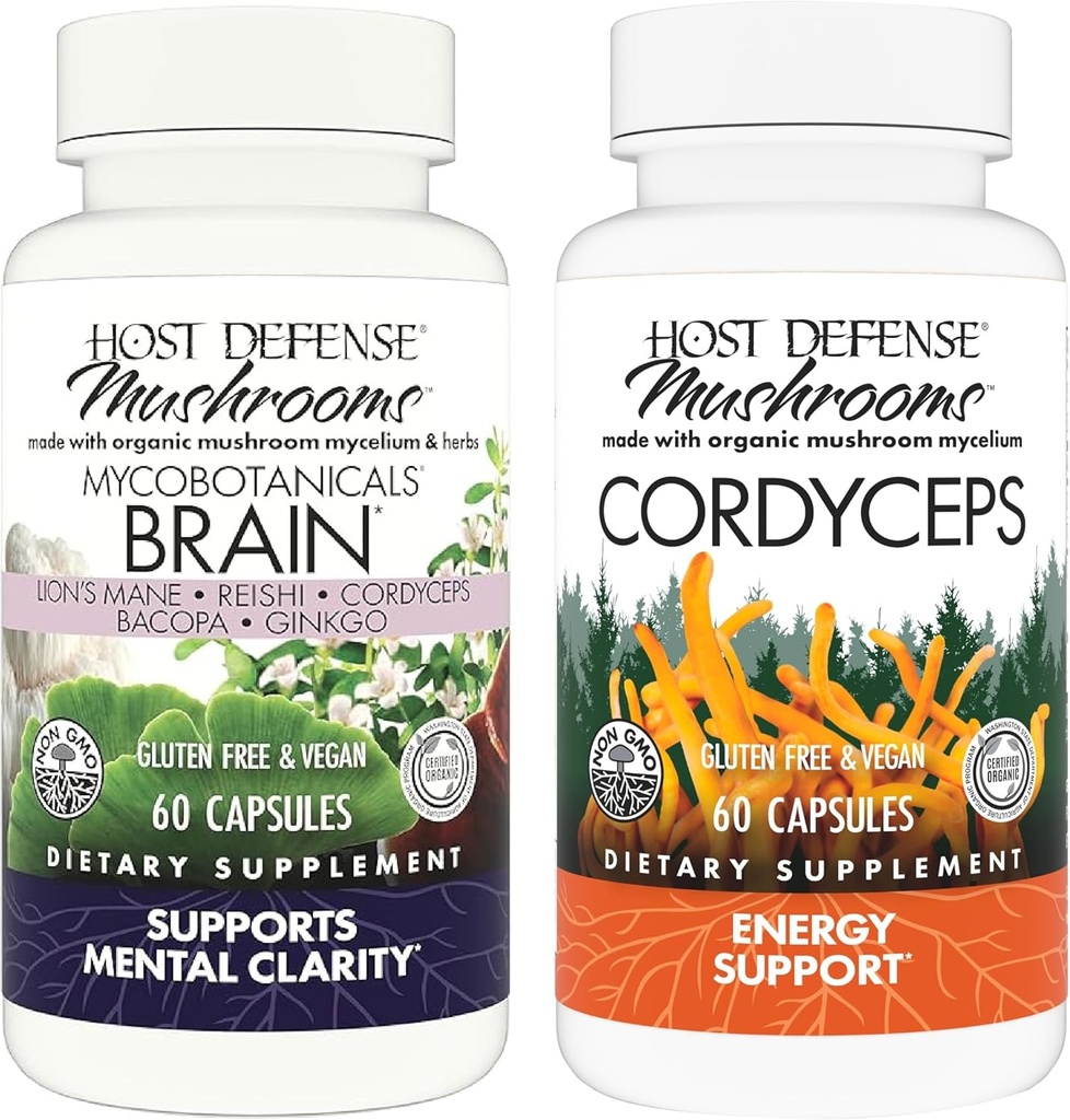Host Defense Bundle with MycoBotanicals Brain* Capsules, 60 Count & Cordyceps Capsules, 60 Count - Support Memory & Focus - Support Immune Health & Energy*